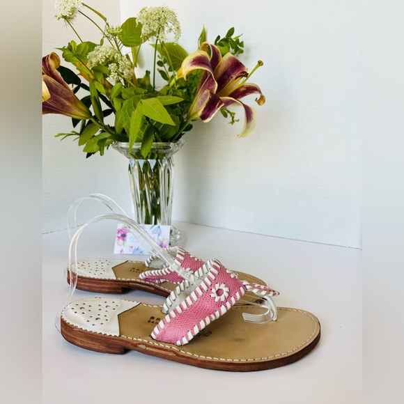 PALM BEACH Sandals Luxe/Hand Crafted 100% Leather Pink White Made In USA - Picture 8 of 15